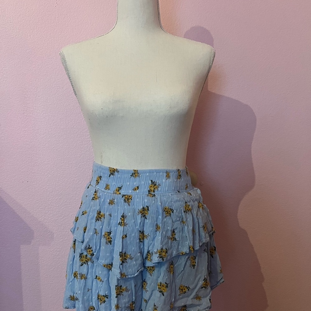 Altar'd State Blue Bubble Mini Skirt with Ruffled Tiers XS